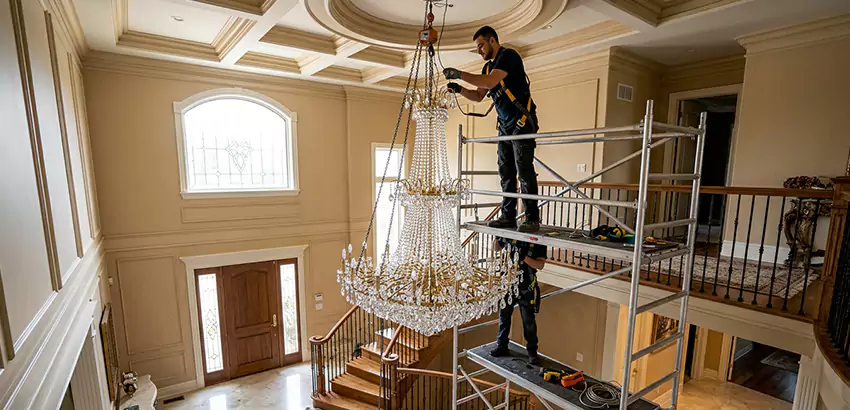 Two-Story Foyer Chandelier Installation in Canton
